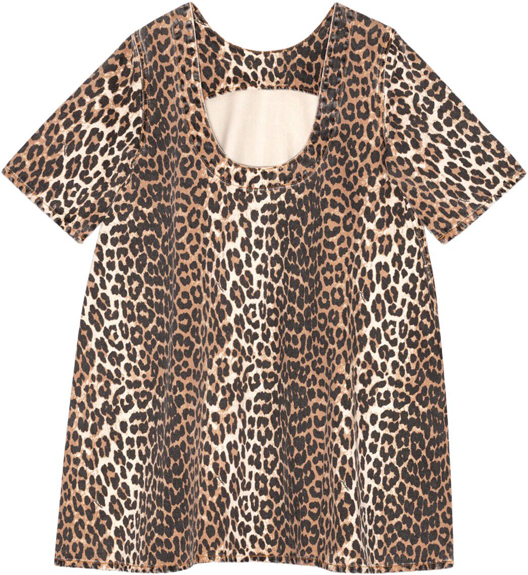 Print Denim Open Back Mini Dress