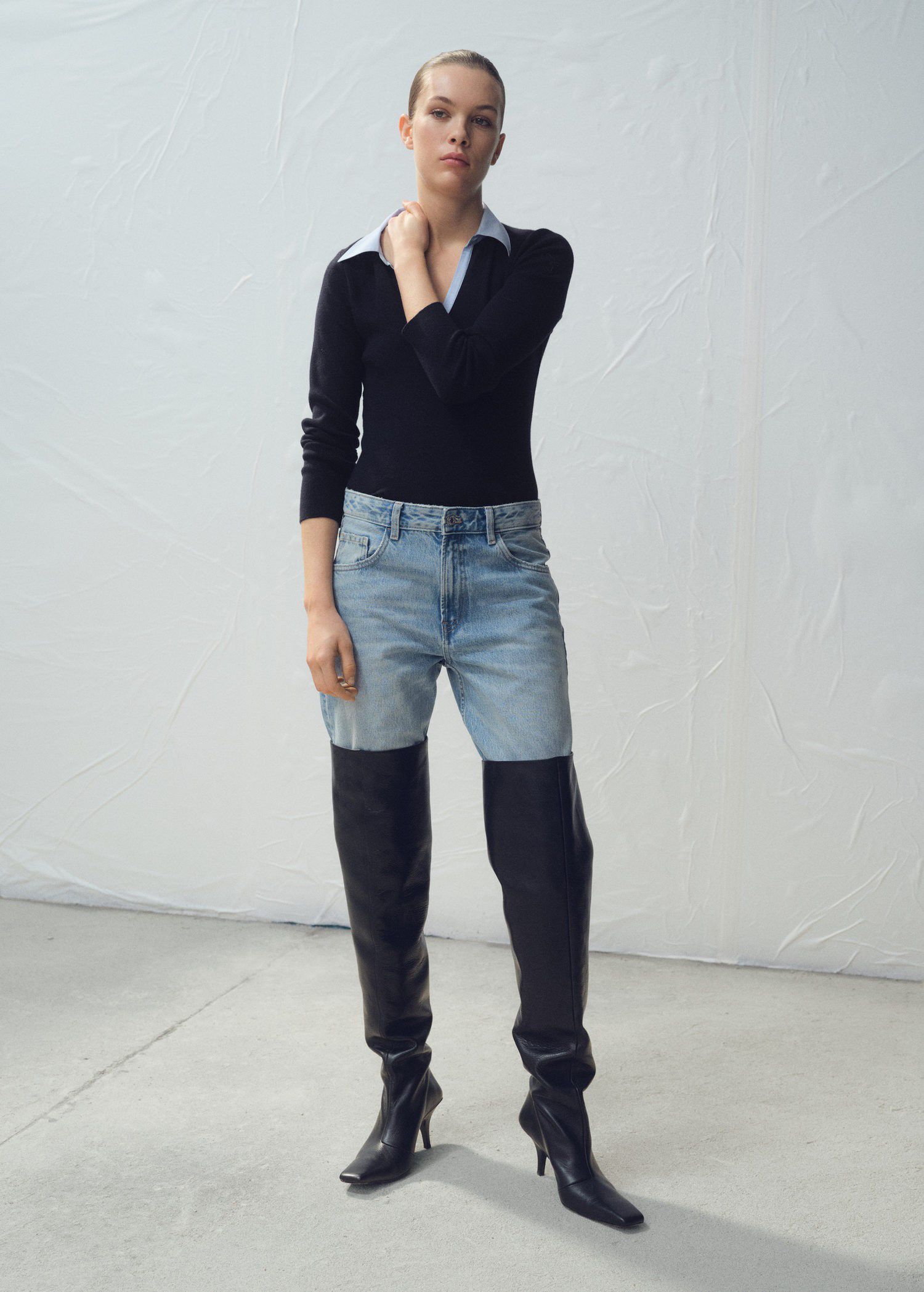 Combined shirt-collar sweater