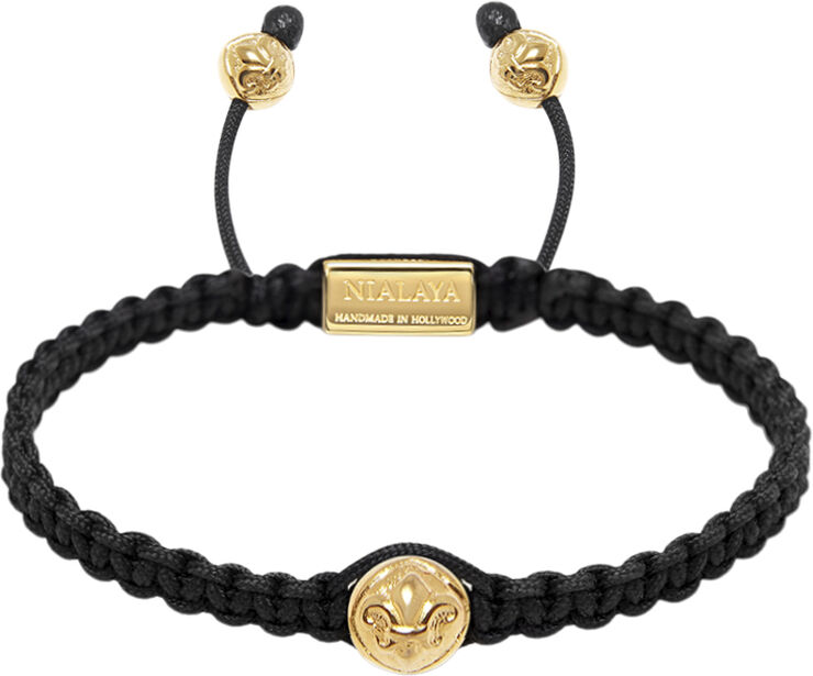 Men's Black String Bracelet with Gold Logo Bead