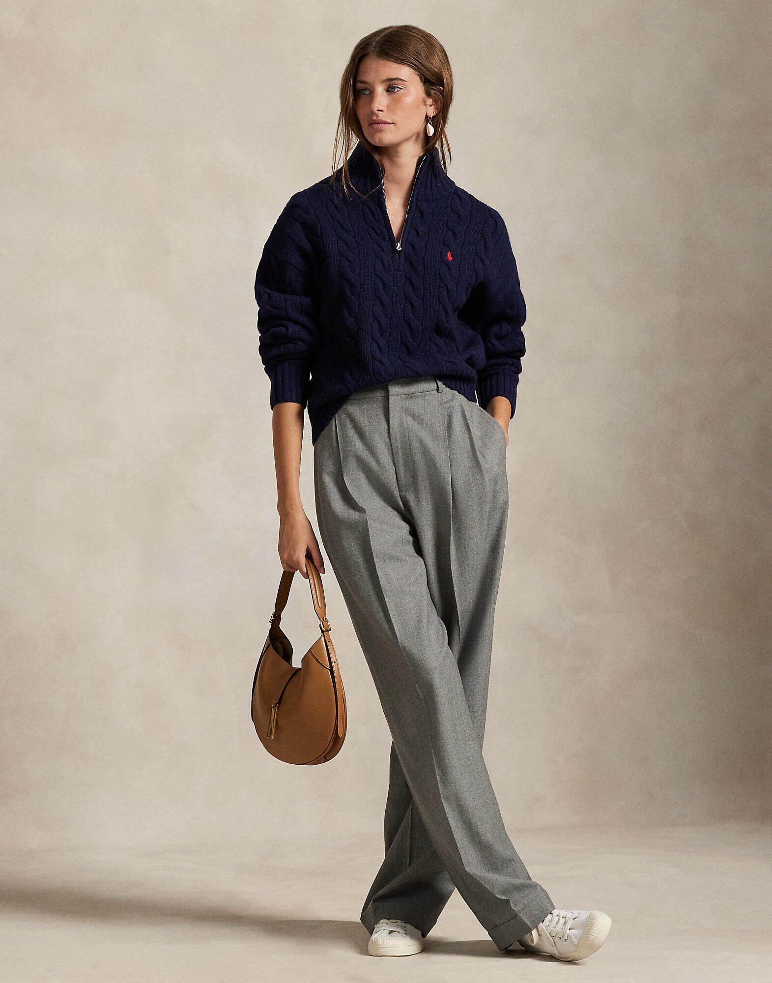 Cable Wool-Cashmere Half-Zip Sweater