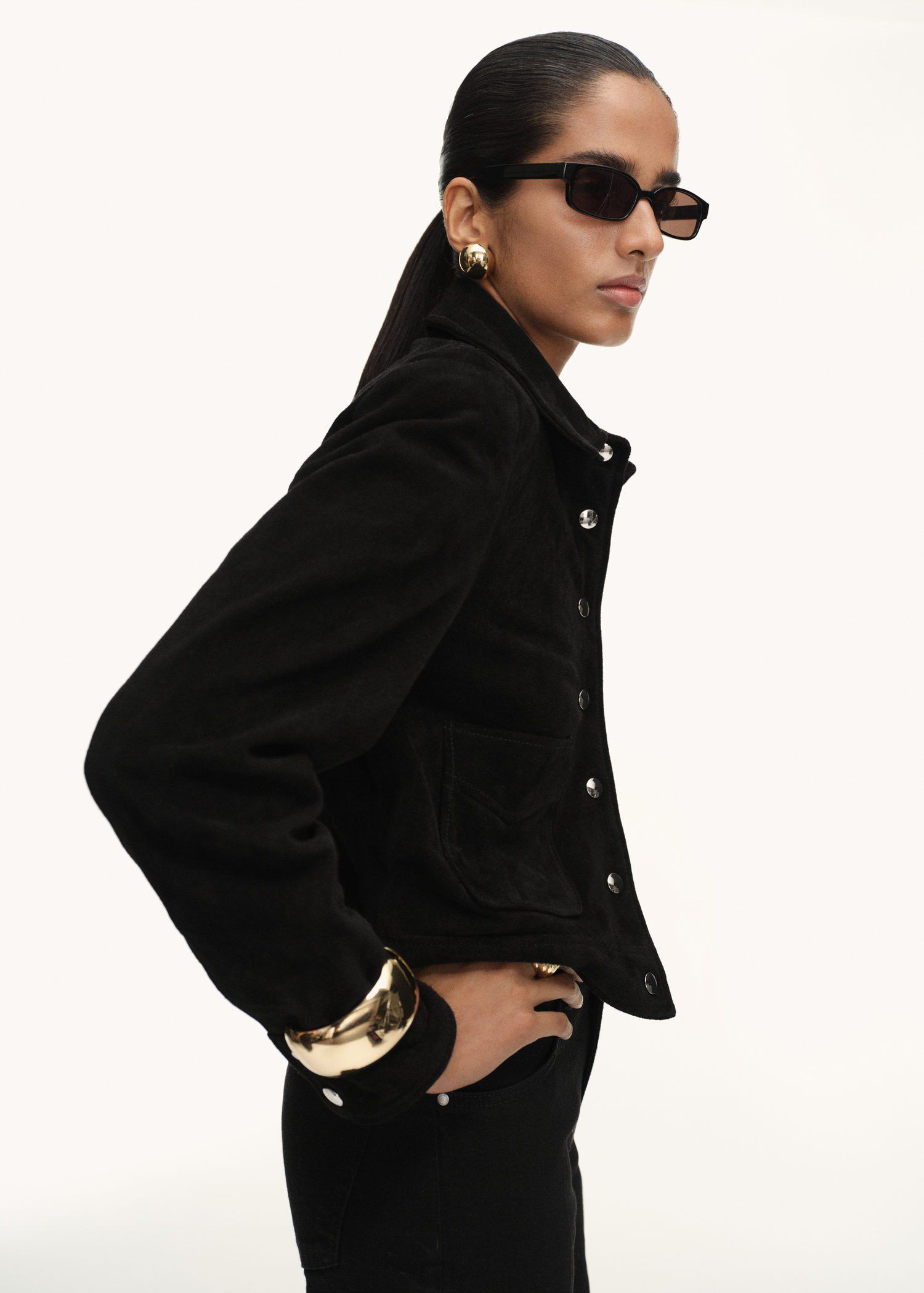 Suede leather jacket with buttons