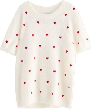 Kortærmet strikket top i blødt fjer