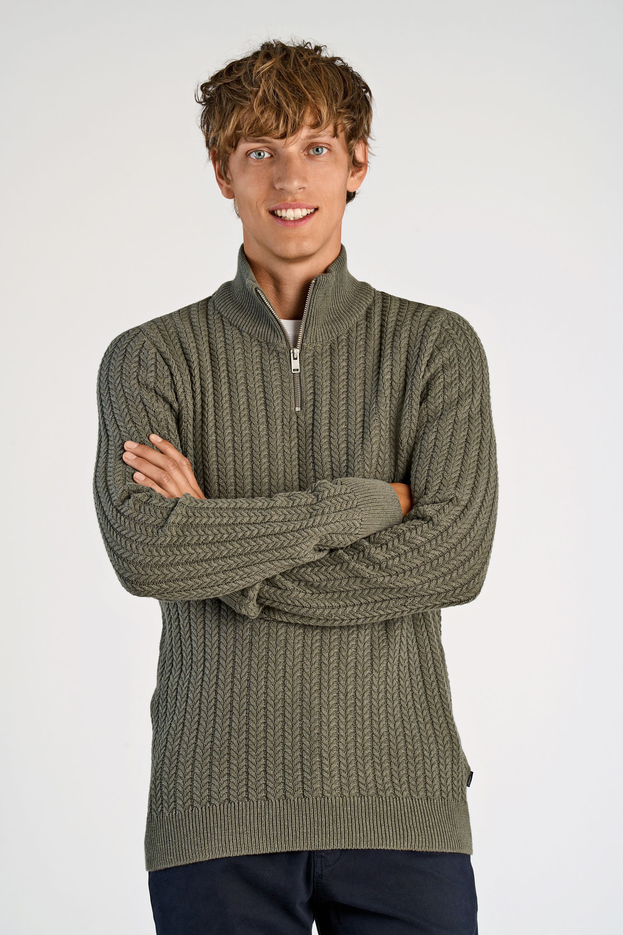 Recycle cabel knit half zip