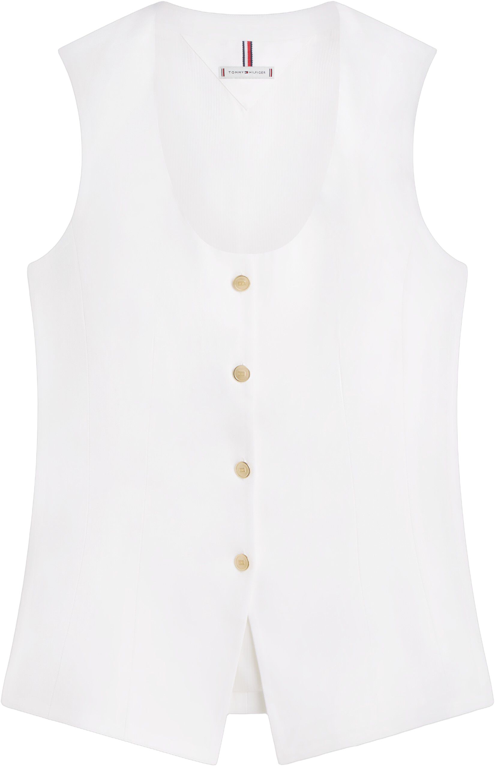 Gold-Tone Button Linen Blend Slim Waistcoat