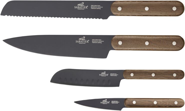 Knivset Phenix Walnut 4 delar Svart/Valnötträ