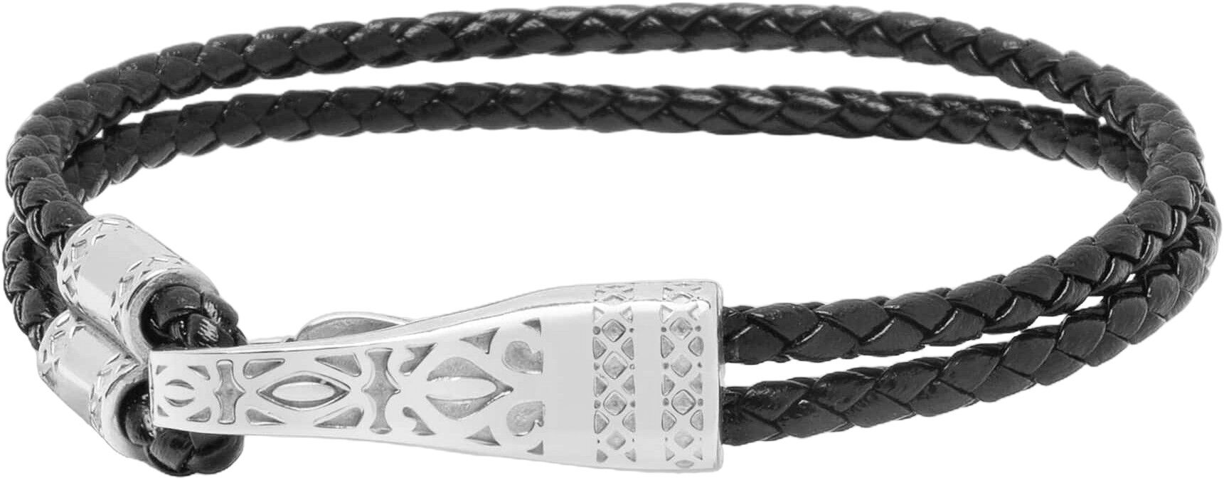 Black Leather Bracelet with Silver Clasp