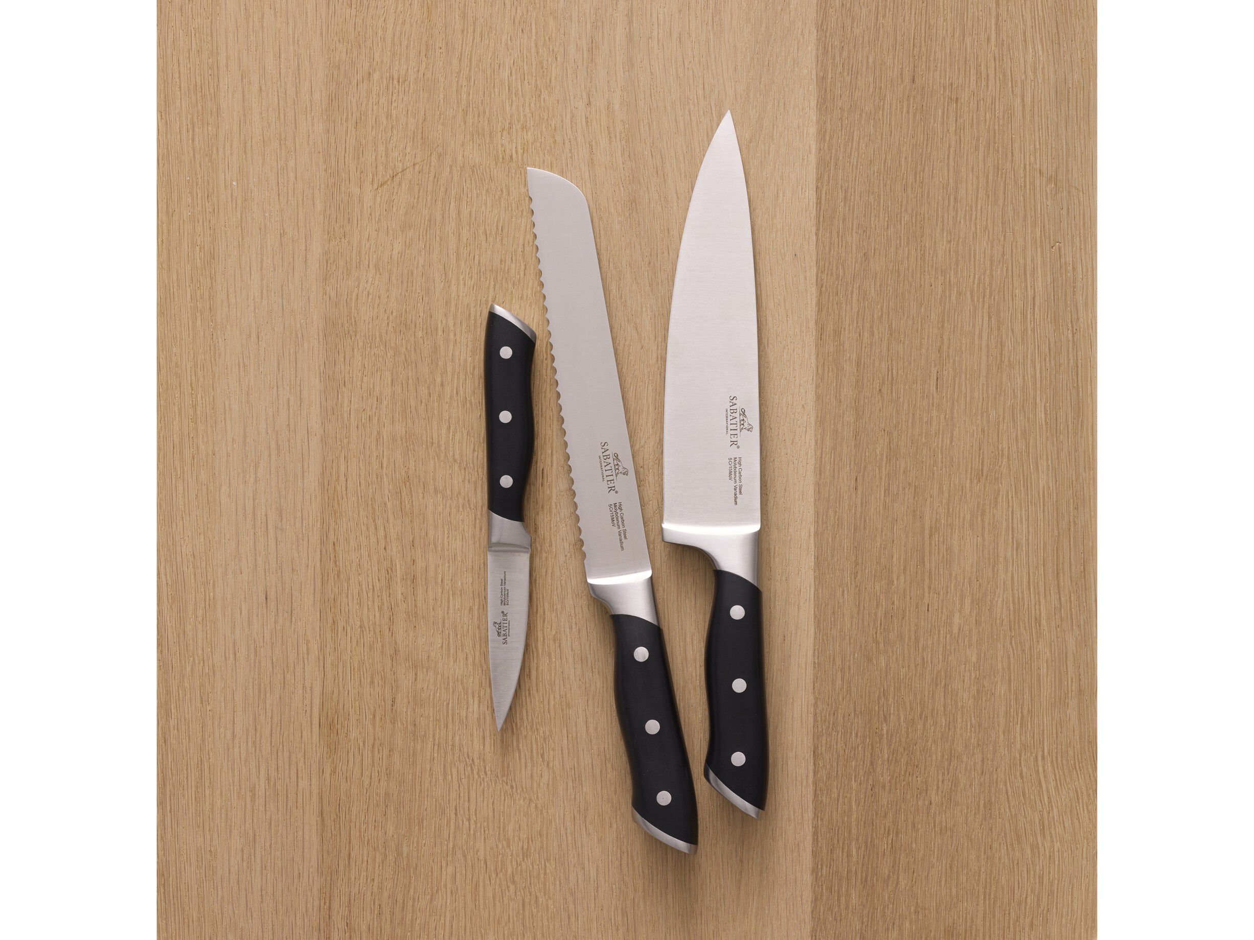 Knivset Hercules 3 delar St&aring;l/Svart ABS