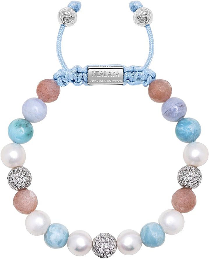 Women's Beaded Bracelet with Larimar, Pearl, Blue Lace Agate