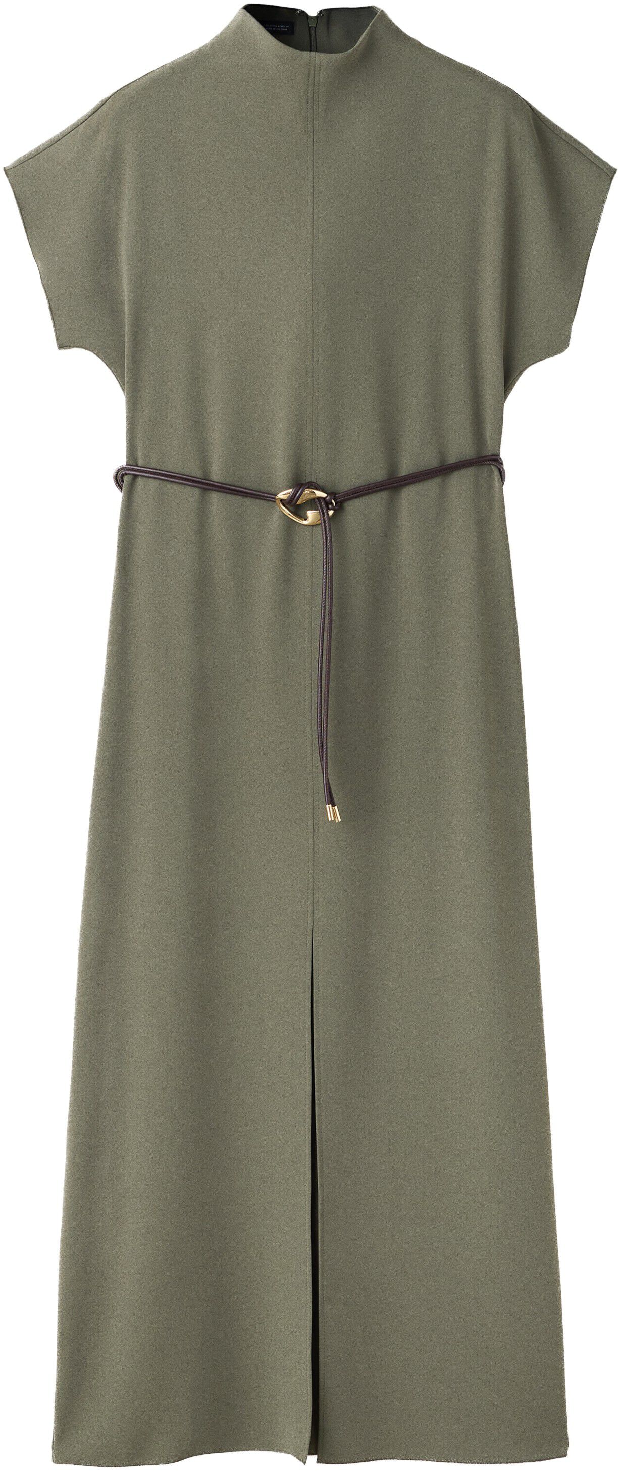 High-neck dress with belt