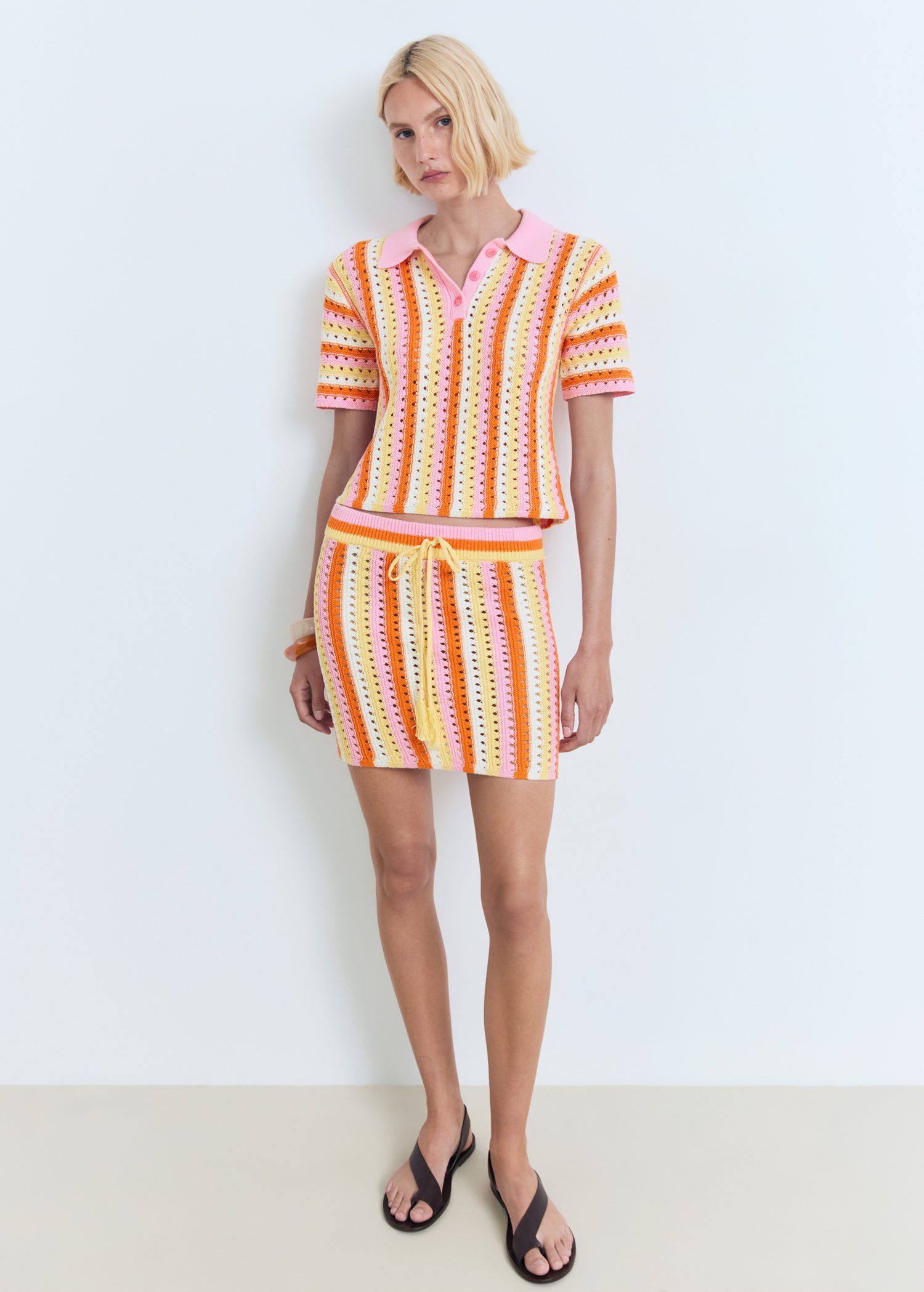 Two-tone striped crochet skirt