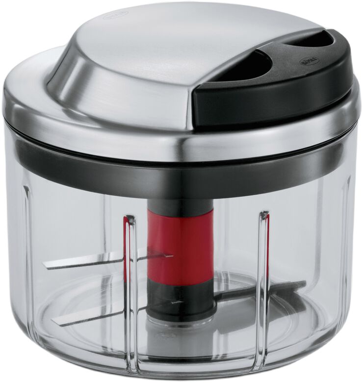 Minichopper med lock 0,6 liter 13 x 12 cm Klar/Stål/Svart