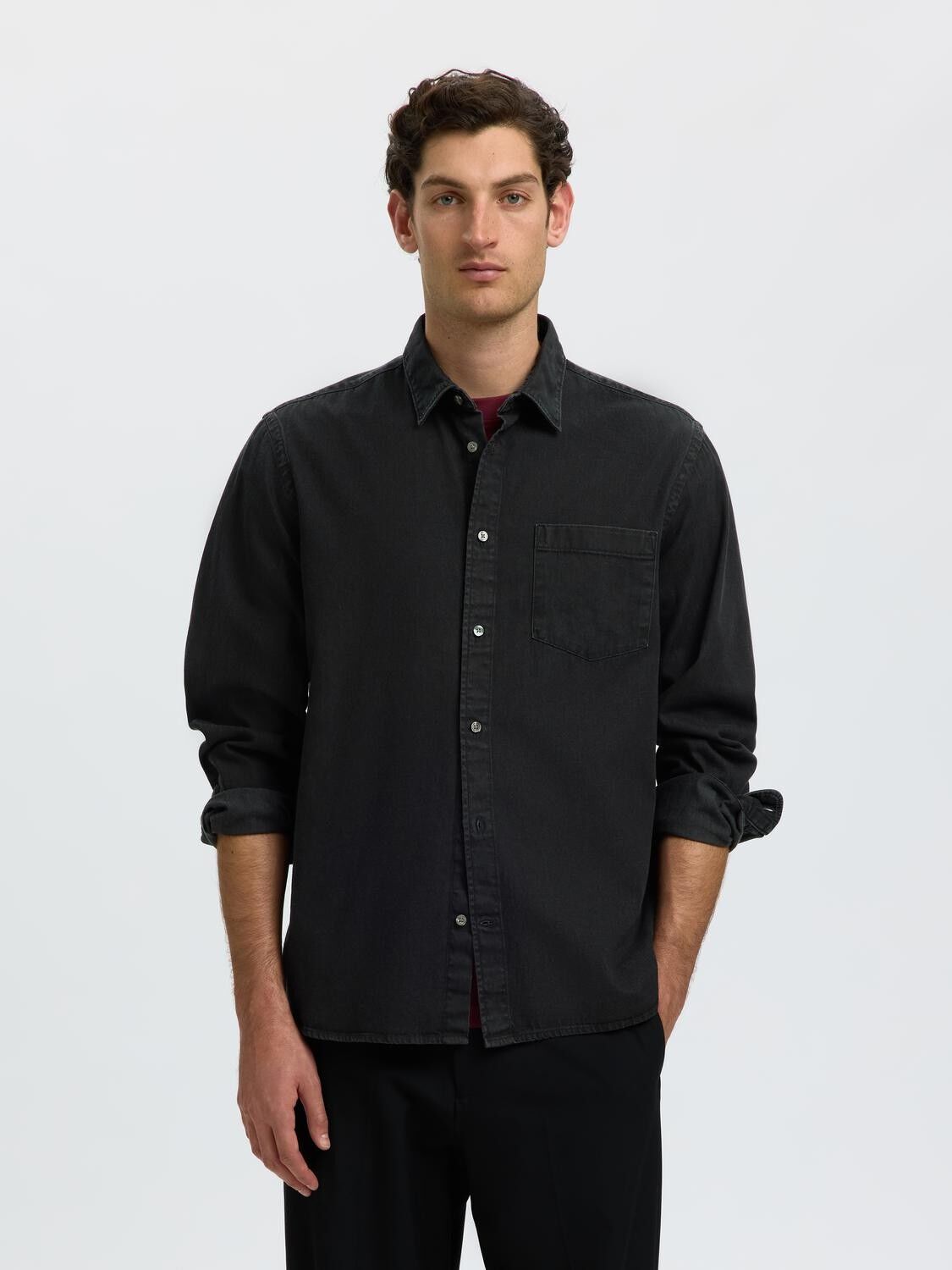 Slmclaus-Carlo Reg Denim Ls Shirt Noos