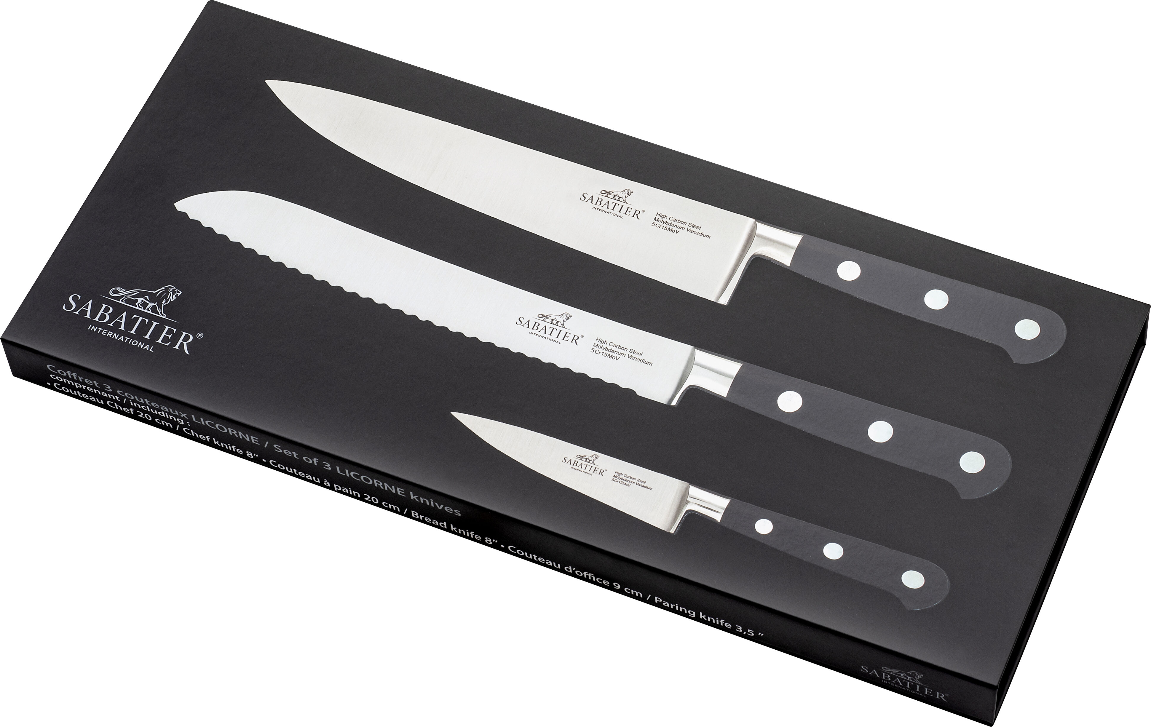 Knivset Licorne 3 delar St&aring;l/Svart