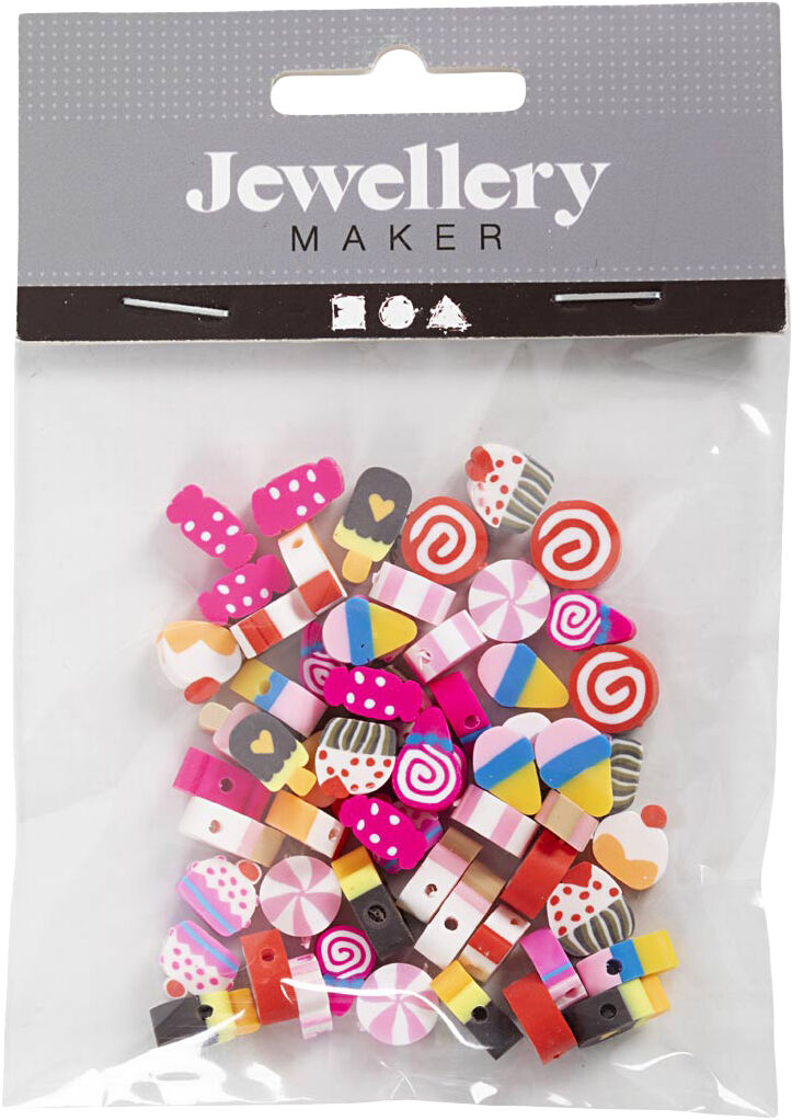 Figurperler, Slik, kager og is, diam. 10 mm, hulstr. 1,5 mm,