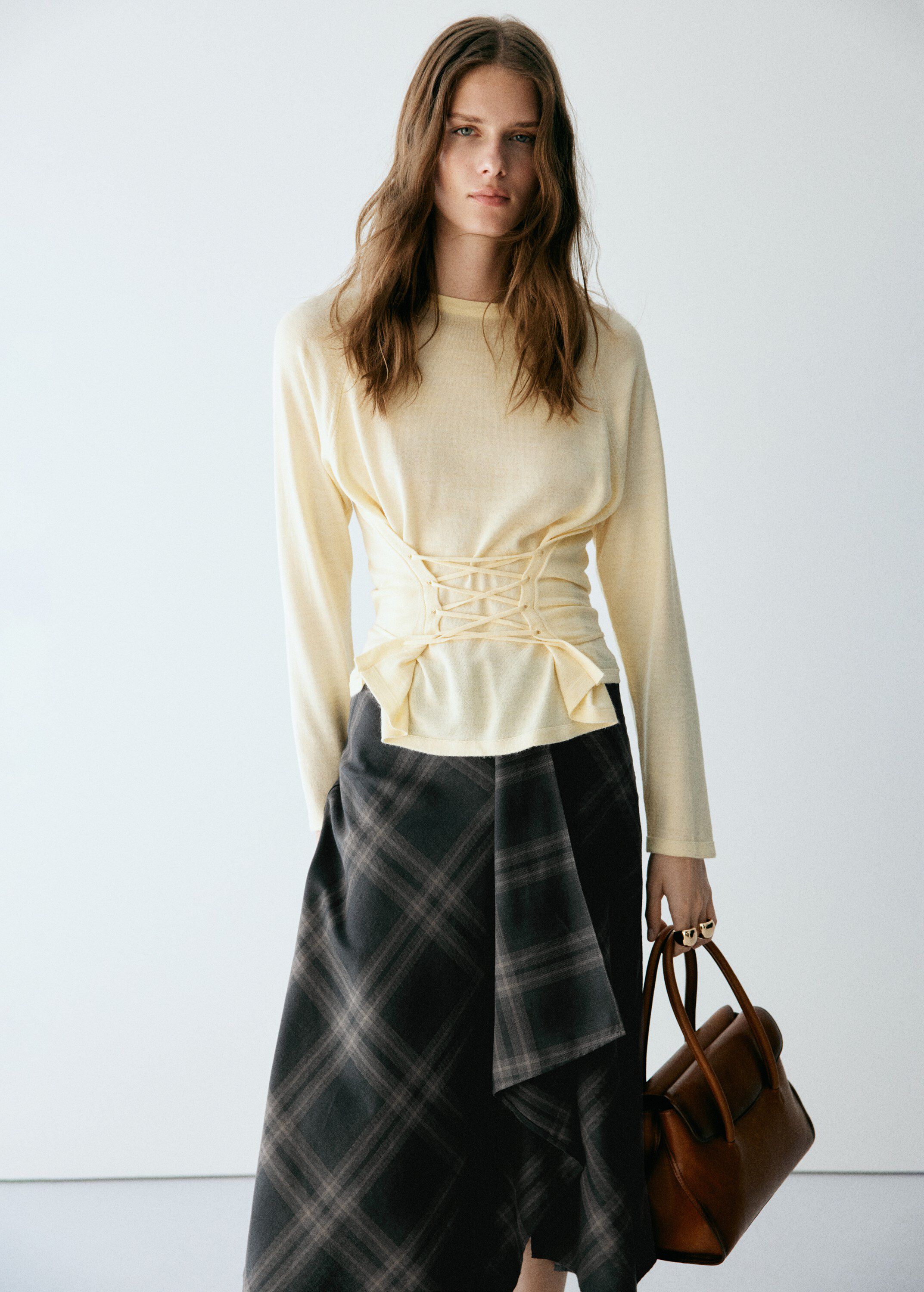Checked asymmetric skirt