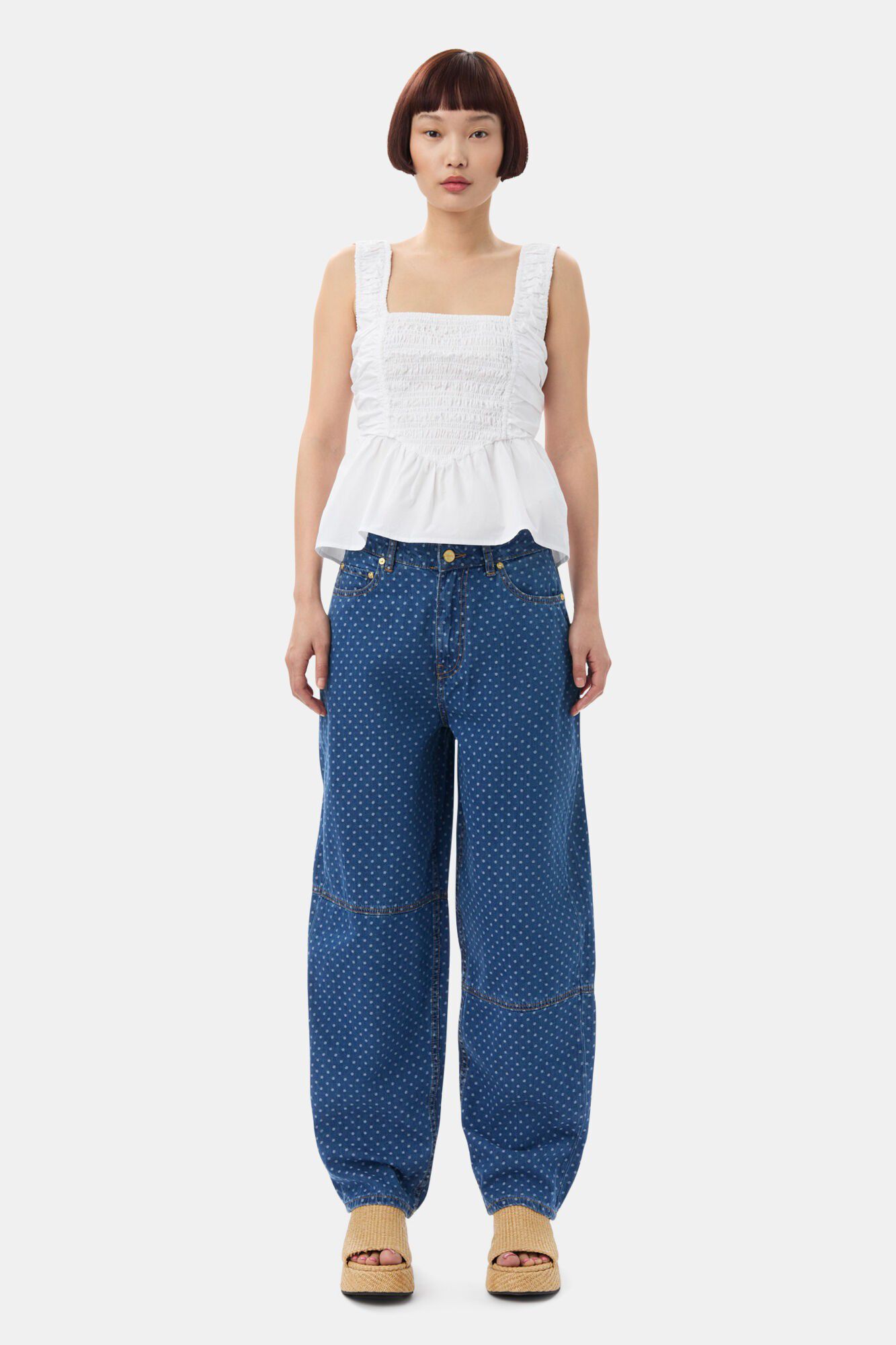 Cotton Poplin Smock Strap Blouse