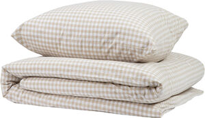 Gingham check washed percale beige 140x200