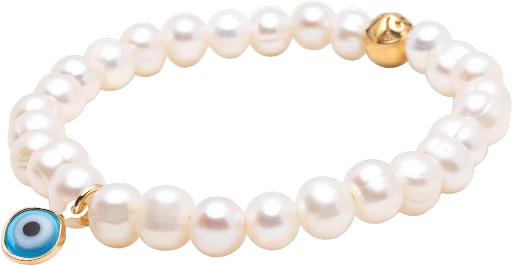 Women's Wristband with White Pearls and Blue Evil Eye Charm
