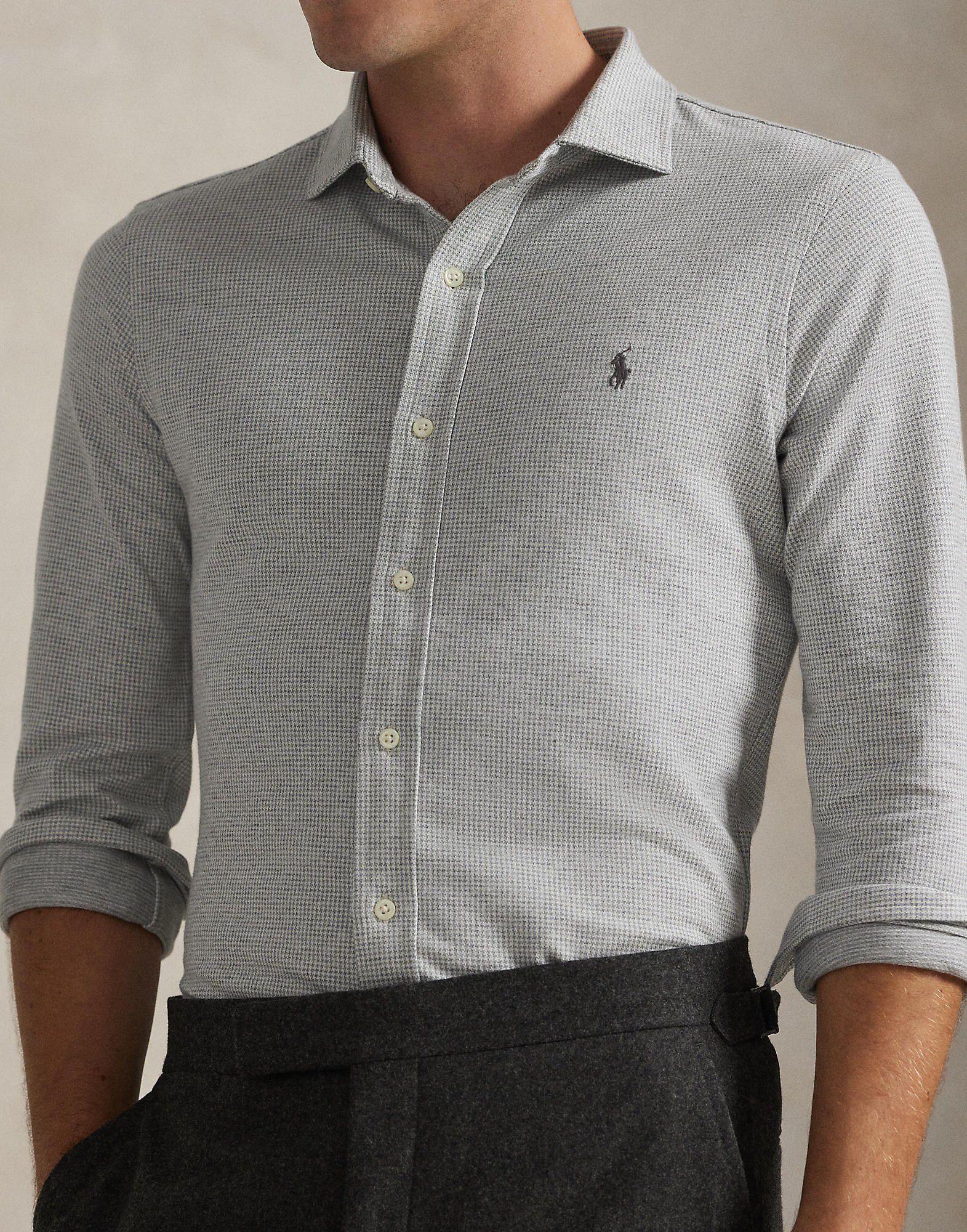 Houndstooth Jersey Spread-Collar Shirt