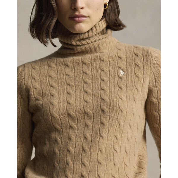 Wool-Cashmere Cable Turtleneck Sweater