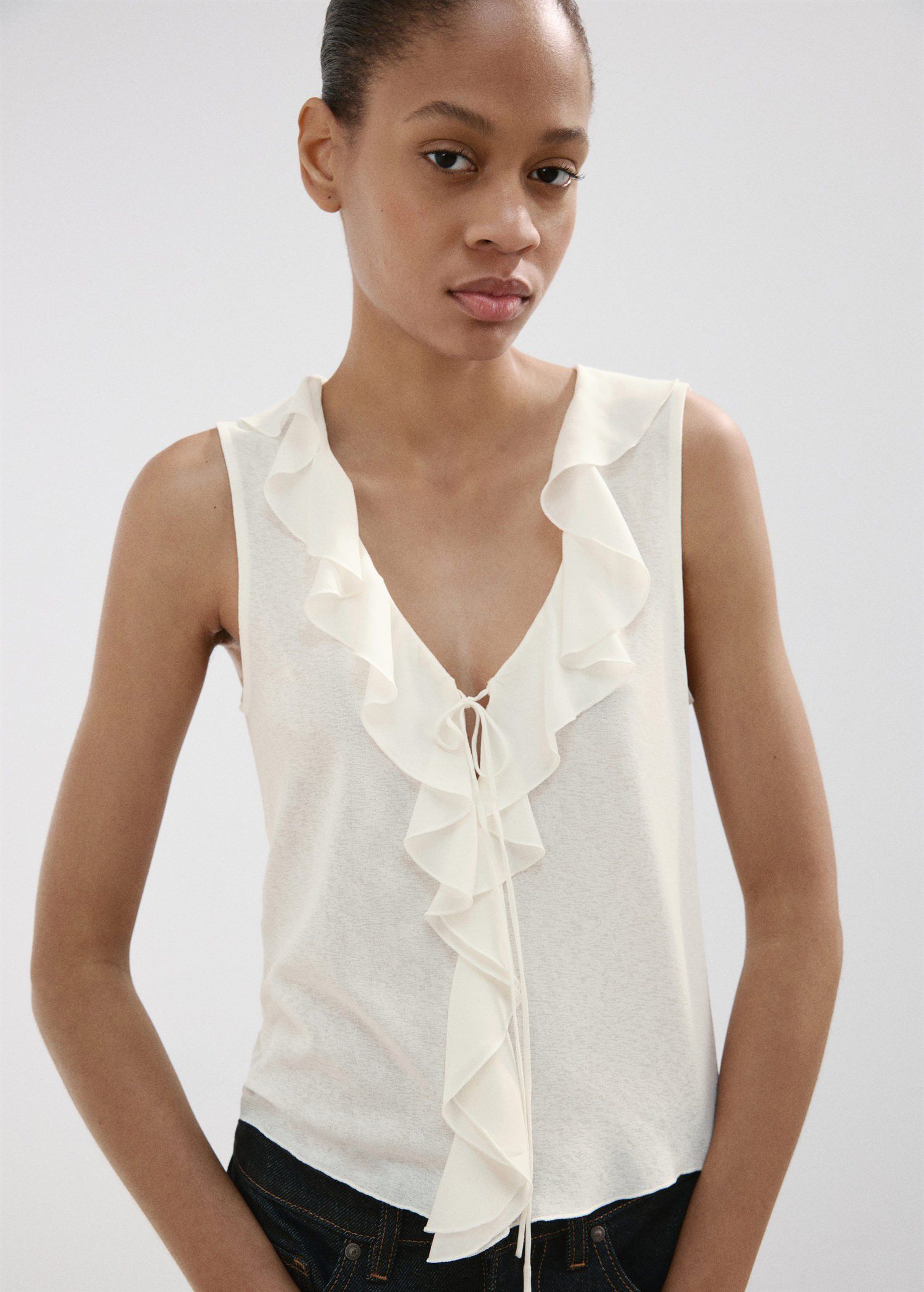 Ruffled V-neck top
