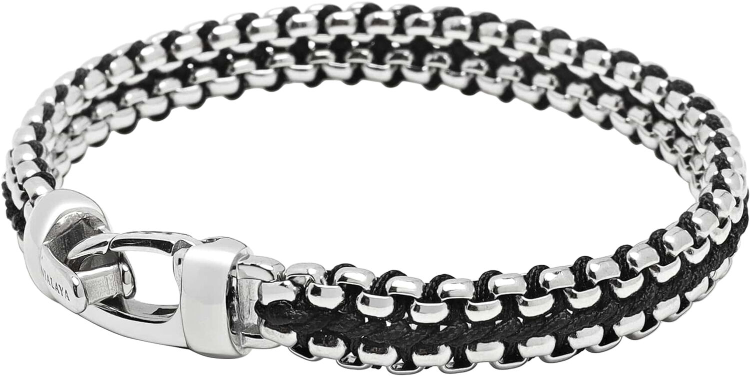 Men's Black Woven 8mm Box Chain Bracelet in Gold