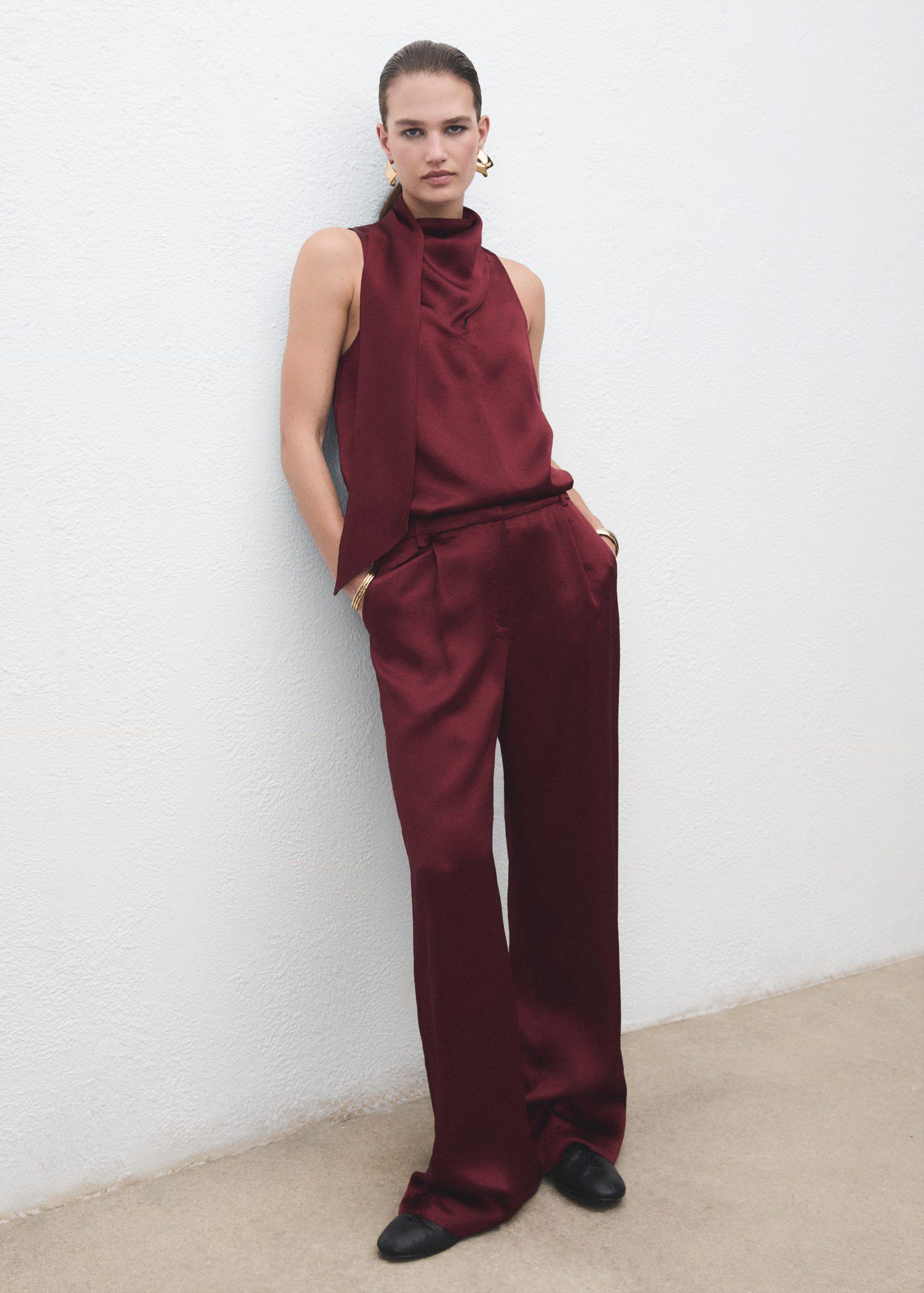 Satin wide-leg trousers