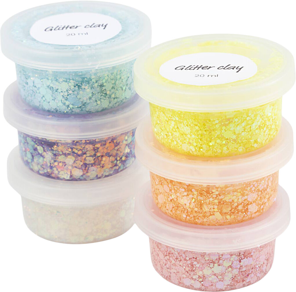 Glitter Clay, 6x20ml.