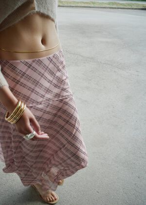 Checked asymmetric skirt