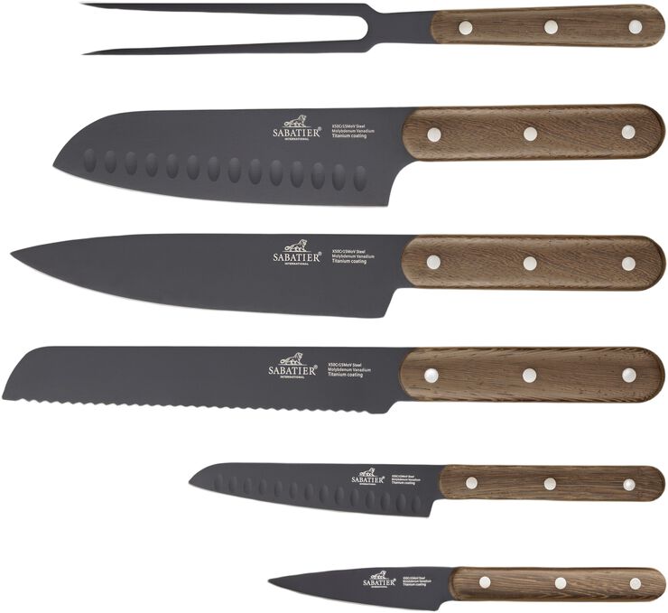 Knivset Phenix Walnut 6 delar Svart/Valnötträ