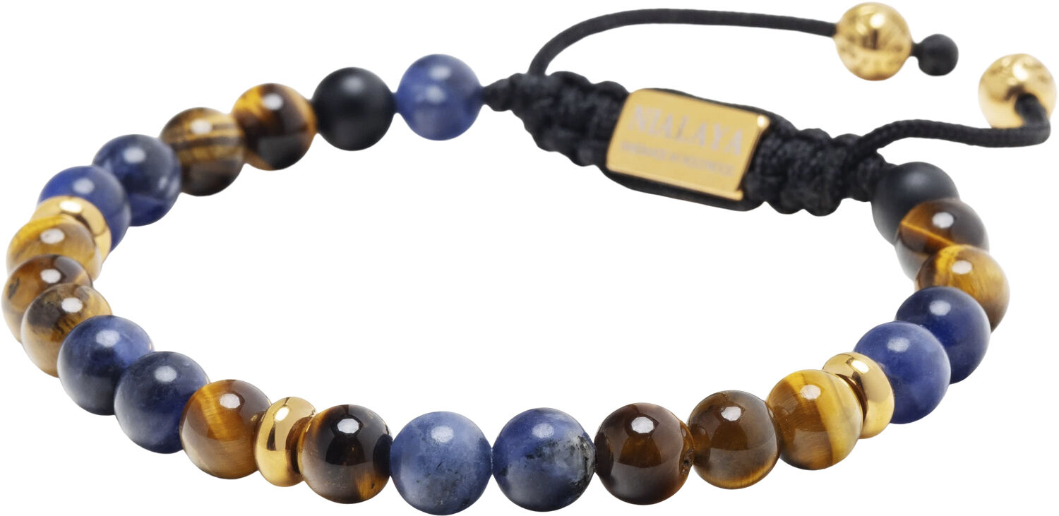 Men's Beaded Bracelet with Dumortierite, Brown Tiger Eye and