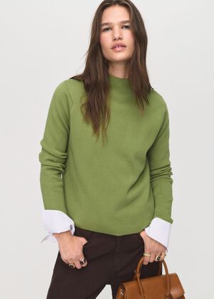 Knitted sweater with perkins neck