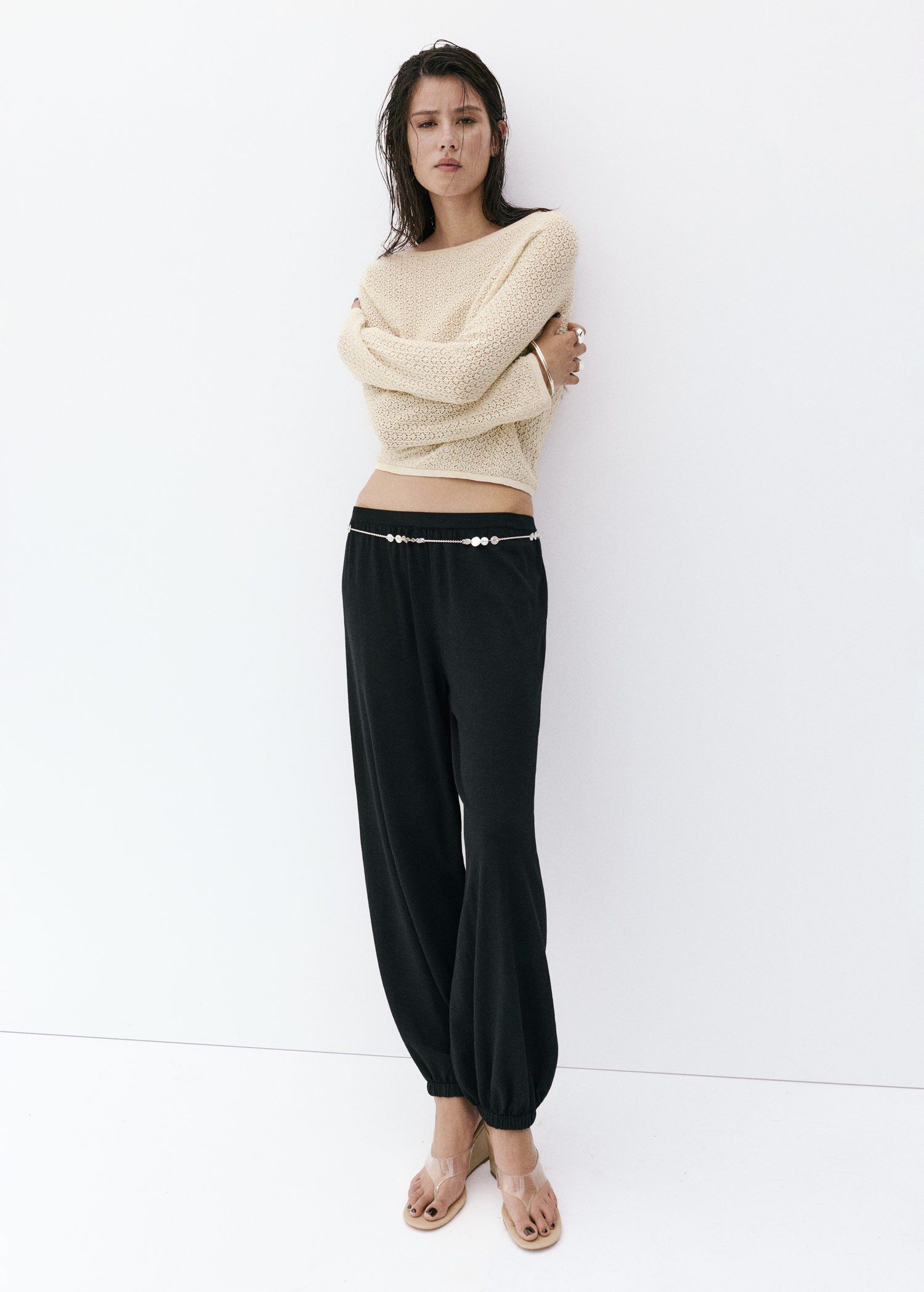Openwork lurex knit sweater
