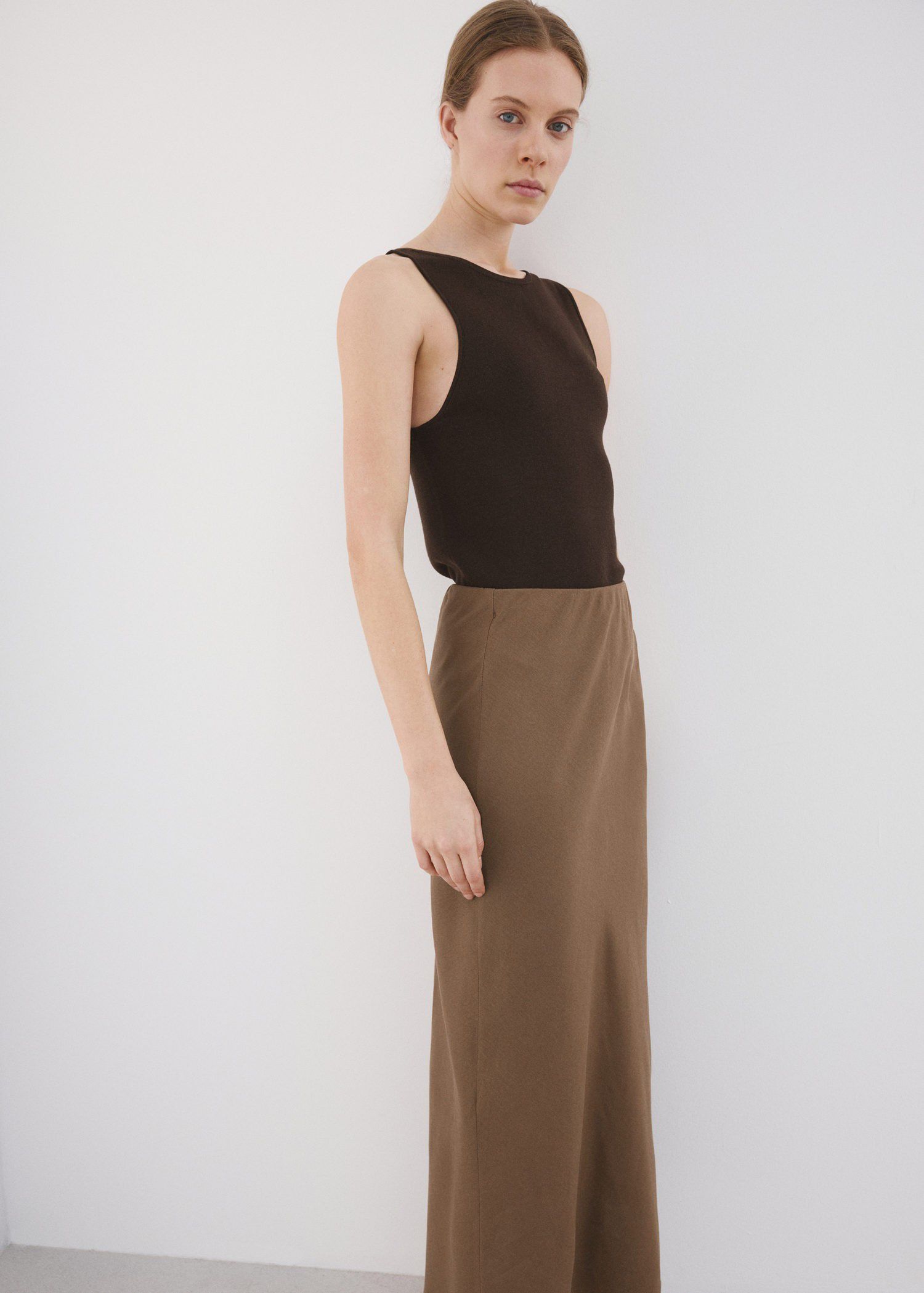 Linen-blend straight skirt