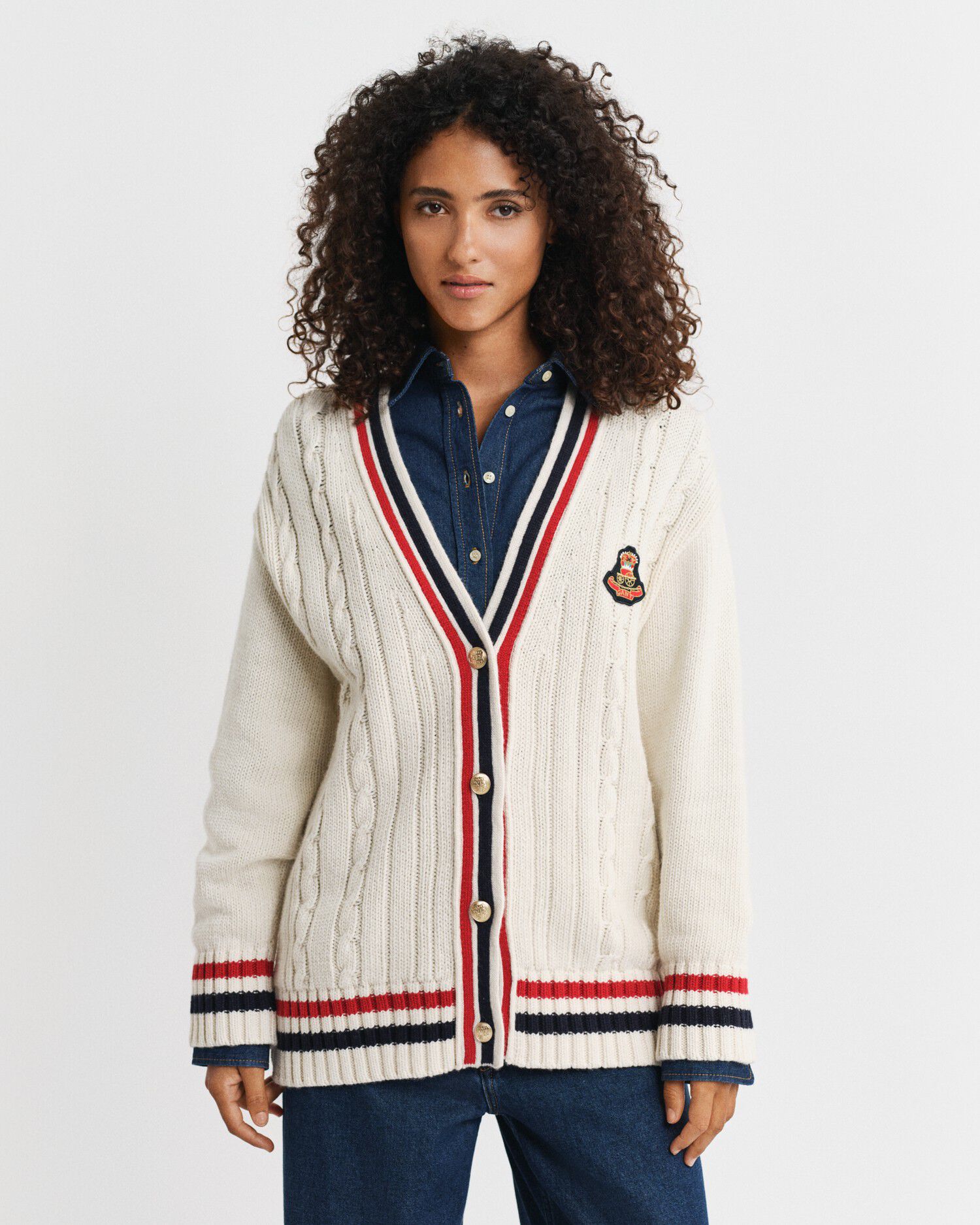 GANT VARSITY CABLE V-NECK CARDIGAN