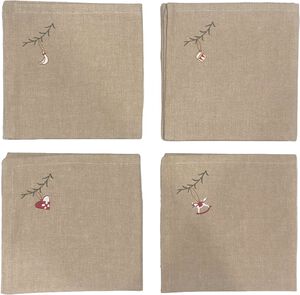 Mundserviet m/broderi s/4 40x40cm bomuld