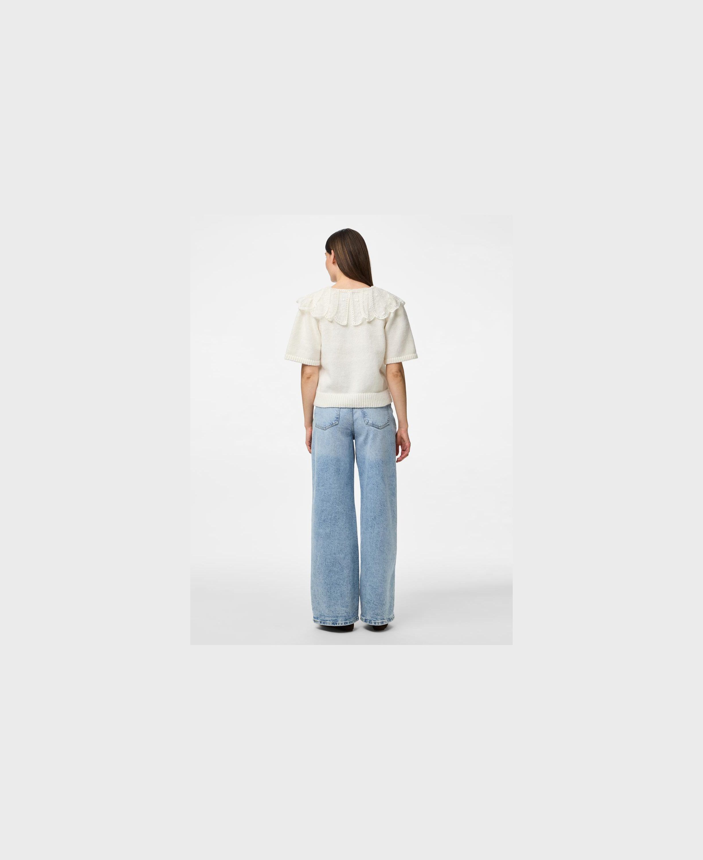 PCABBY SS LACE COLLAR KNIT CARDIGAN