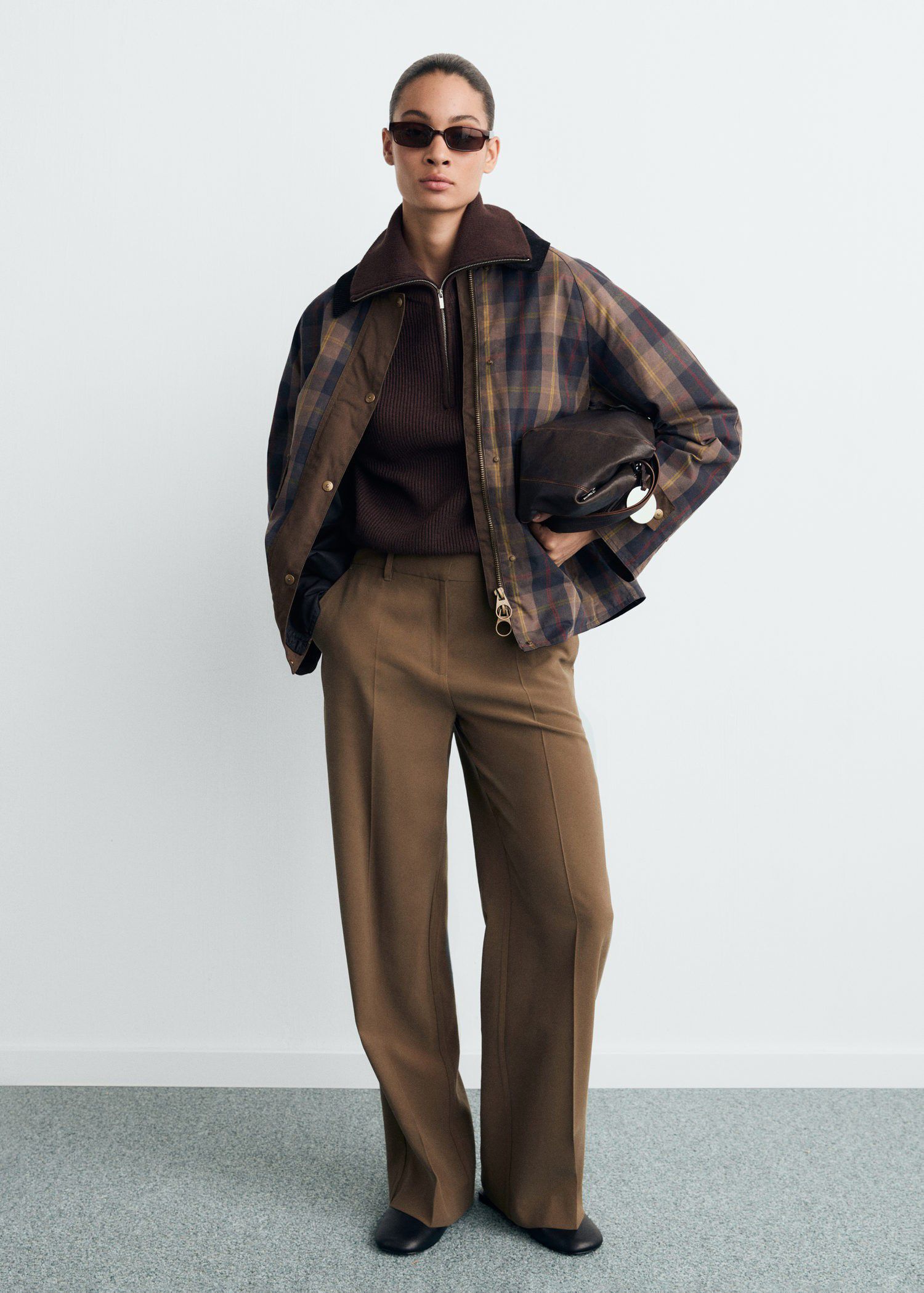 Checked parka with contrasting coll