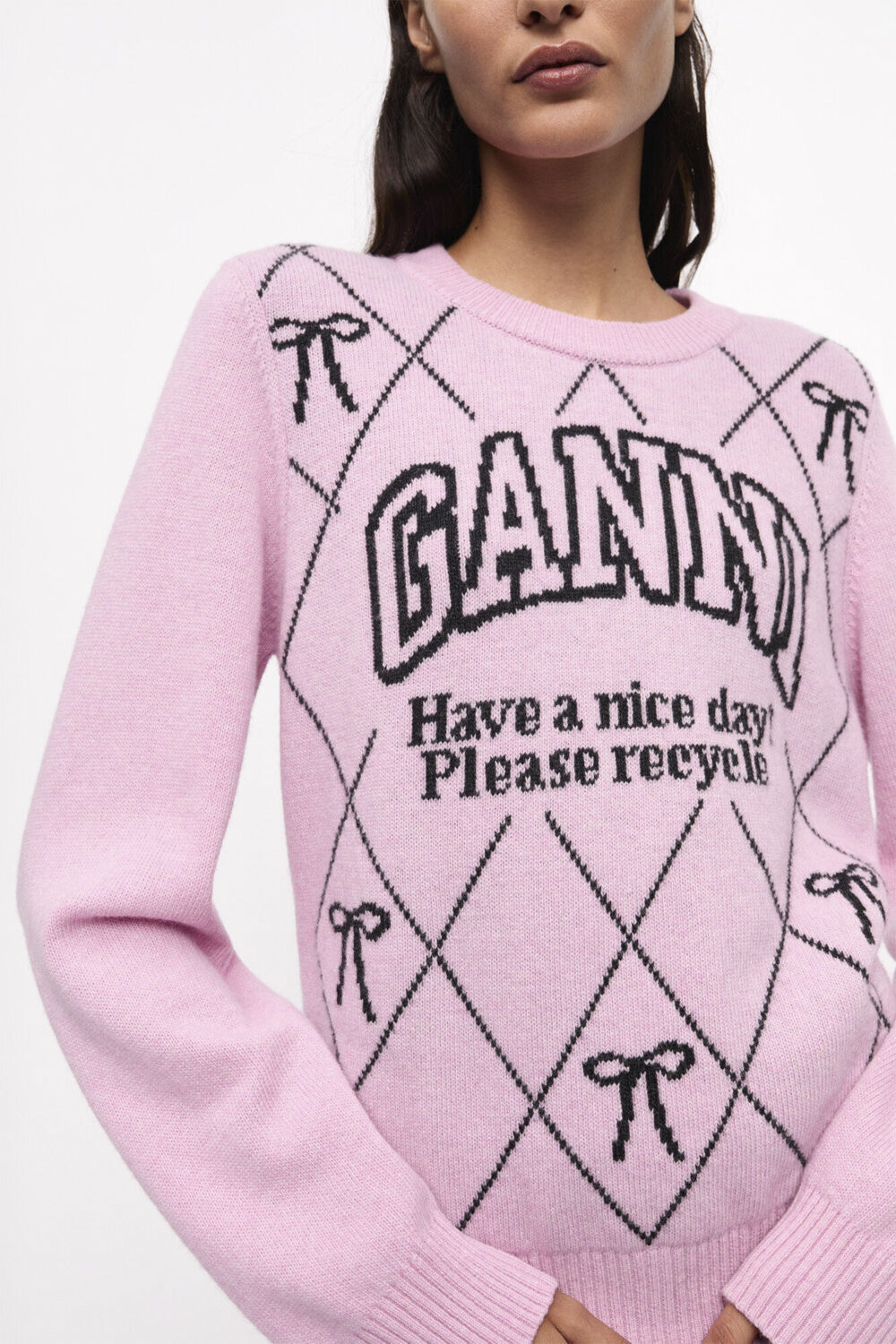 Graphic Wool Mix Bow Crewneck