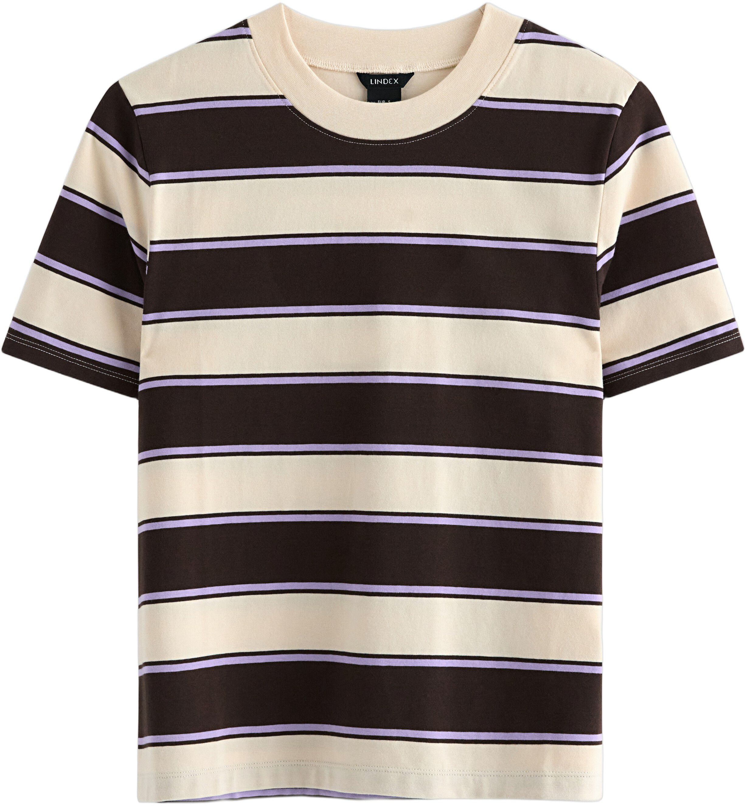 Stribet t-shirt i bl&oslash;d bomuld med l