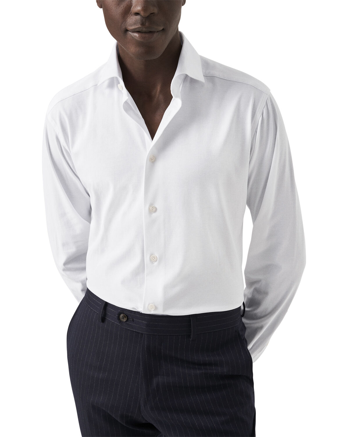 Contemporary Fit Navy Blue Solid Four-Flex Stretch Shirt