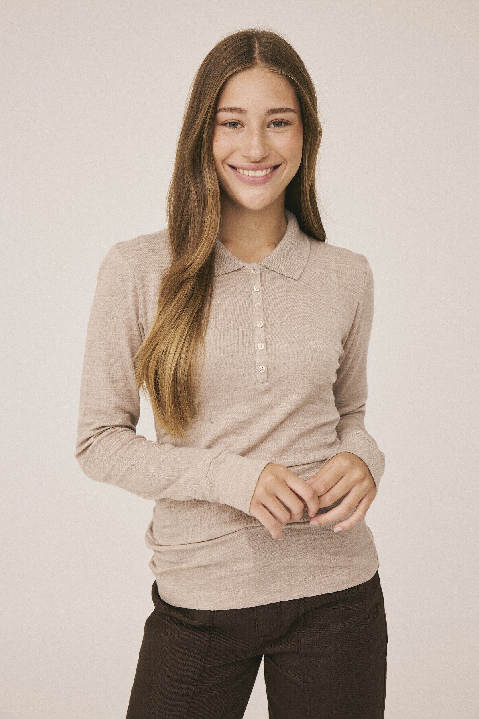 Cilla 12 Lang&aelig;rmede polo strik - 100% Merino uld RWS