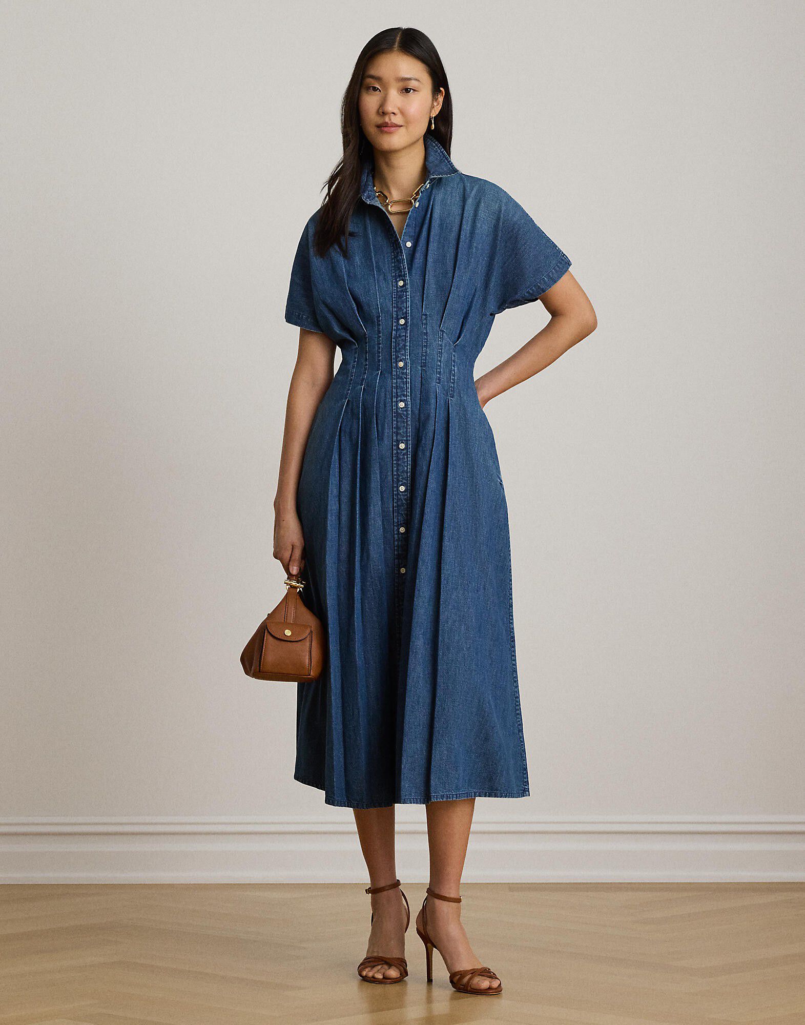 Pleated Denim Shirtdress