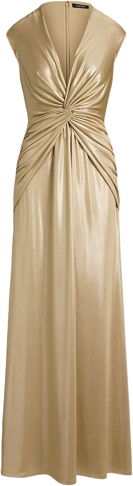 Twist-Front Metallic Cap-Sleeve Gown