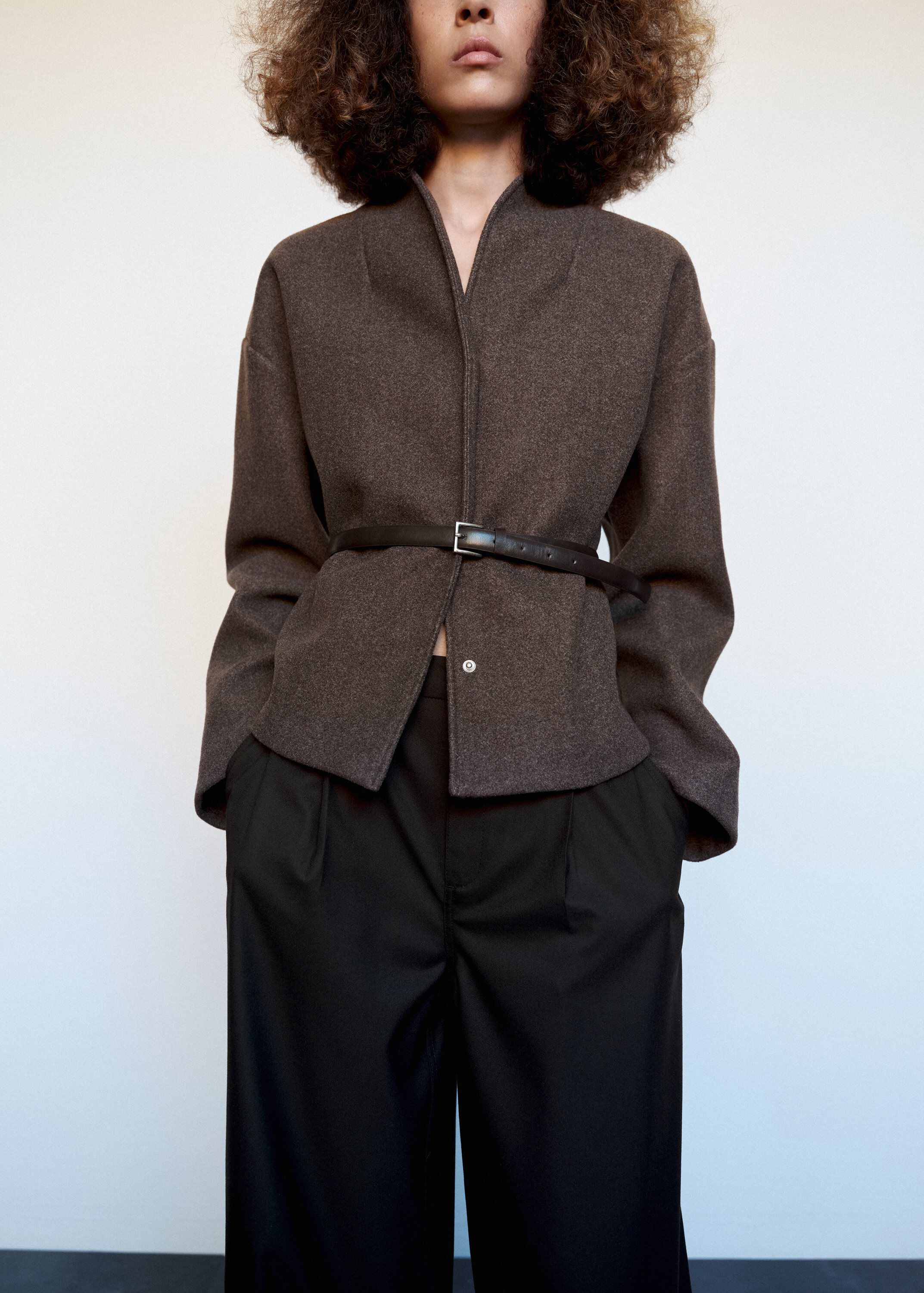 High neck belted jacket