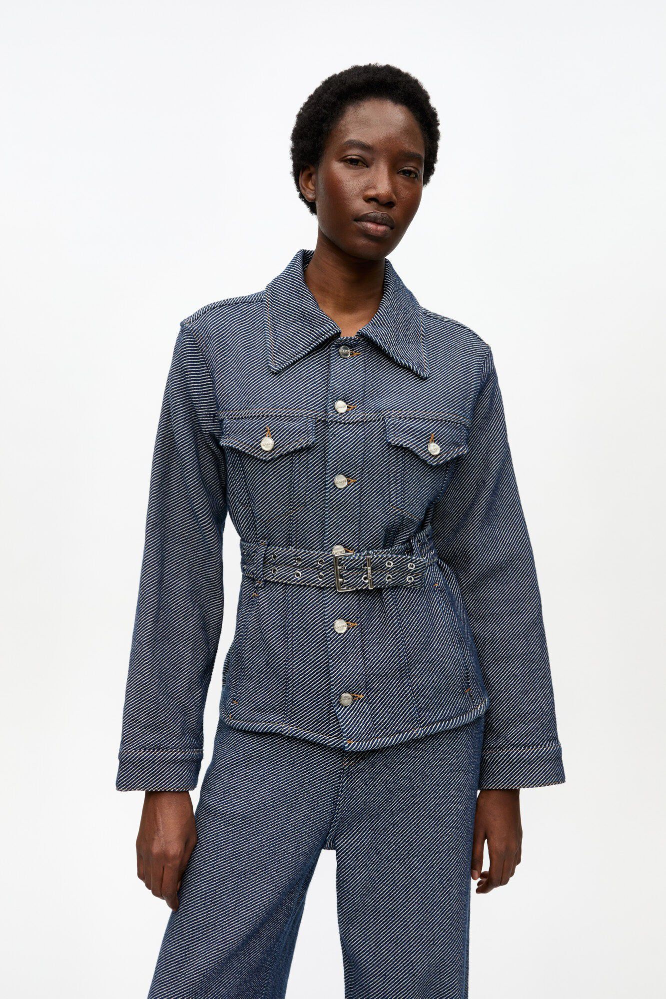 Light Denim Belt Midi Dress