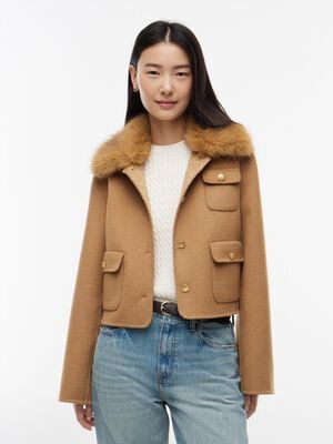 Faux Fur Collar Wool Blend Jacket