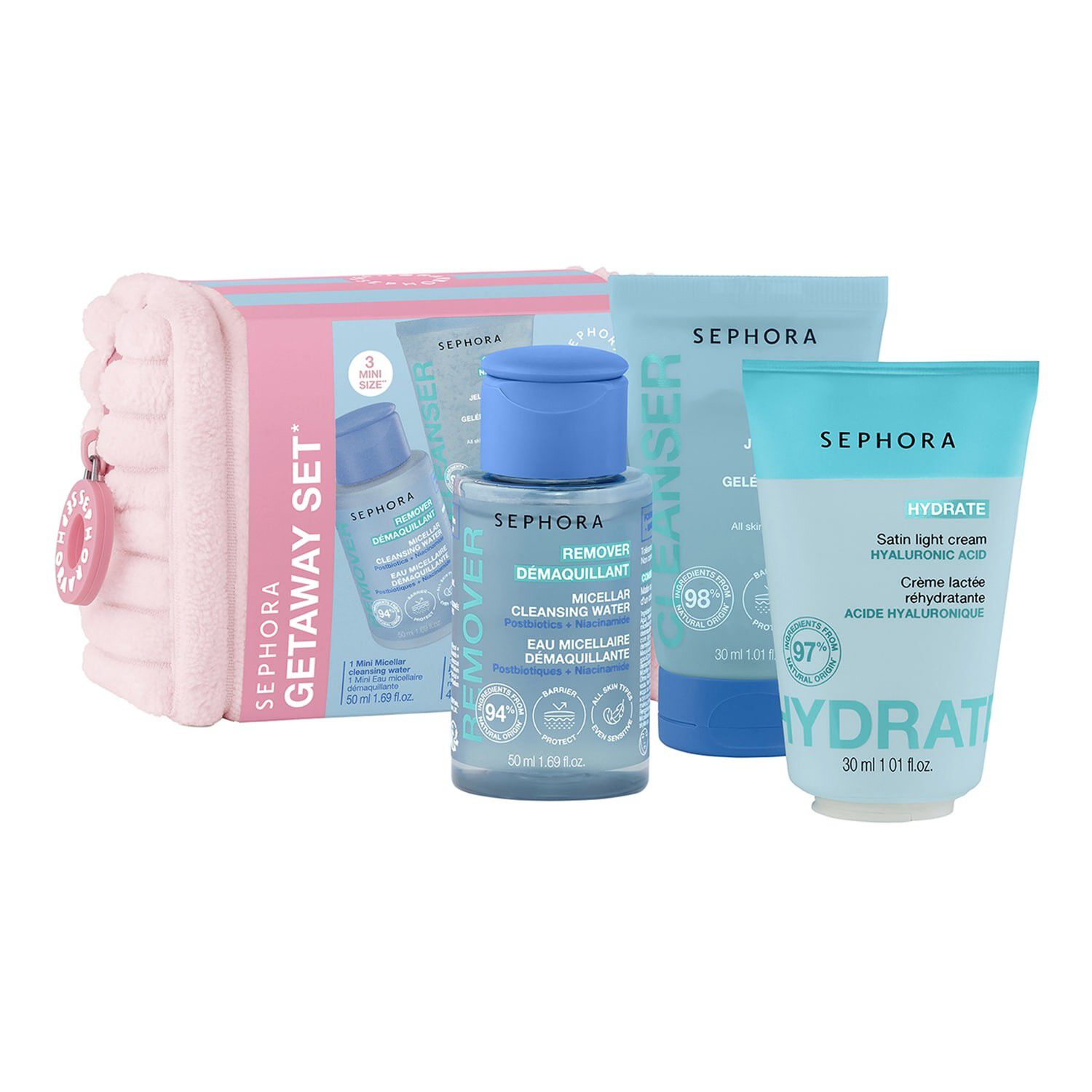 GETAWAY SET* - Kit och en trio med hudv&aring;rdsprodukter i miniformat