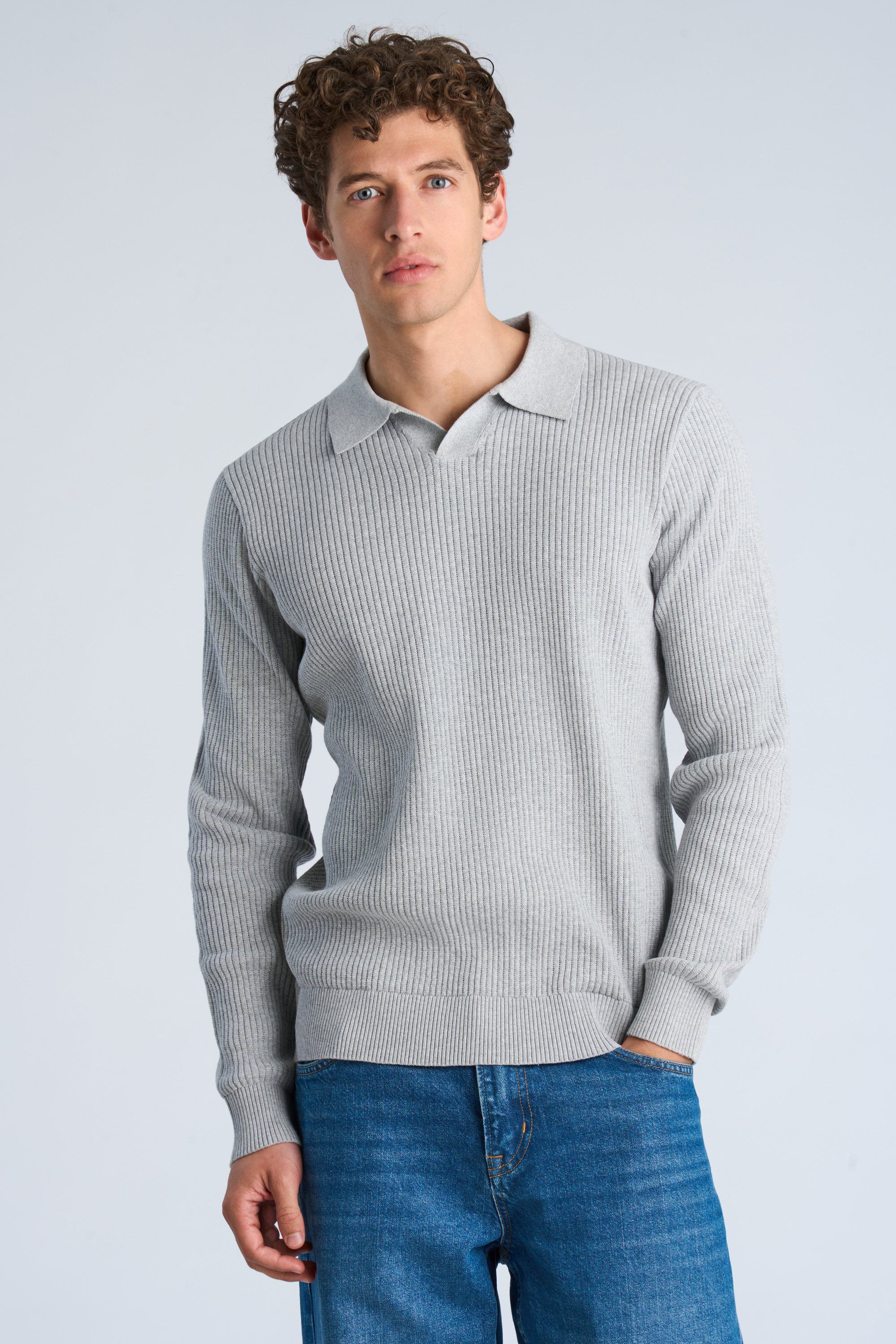 Ribbed L/S v-neck polo