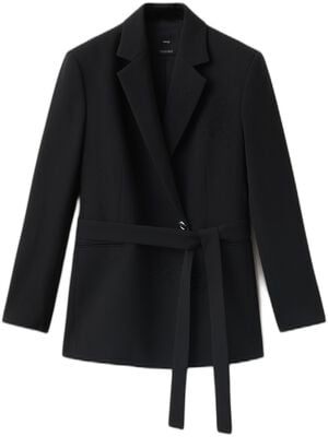 Double-breasted belted suit blazer